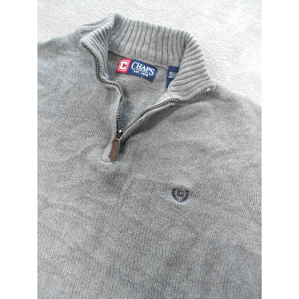 Chaps Sweater Mens Large  1/4 Zip Long Sleeve Mock Neck Gray Pullover
